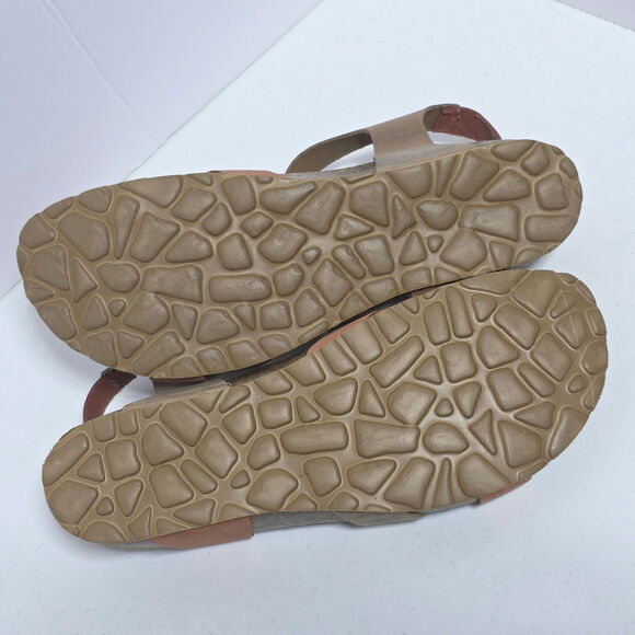 Bio-Gold Suede Leather Sandals Cork Wedge Ankle Strap Womens Size 9 Taupe Peach - Picture 9 of 14